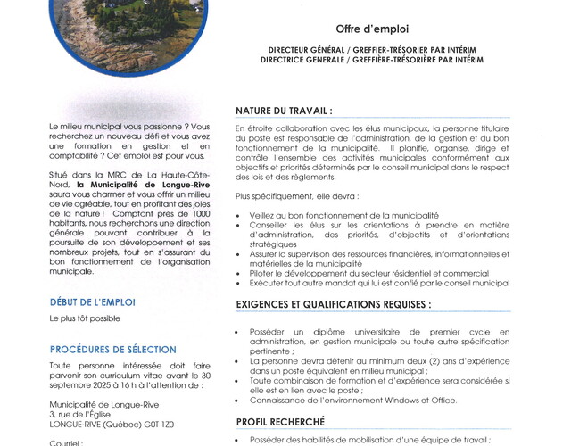 offre d'emploi direction générale par intérim