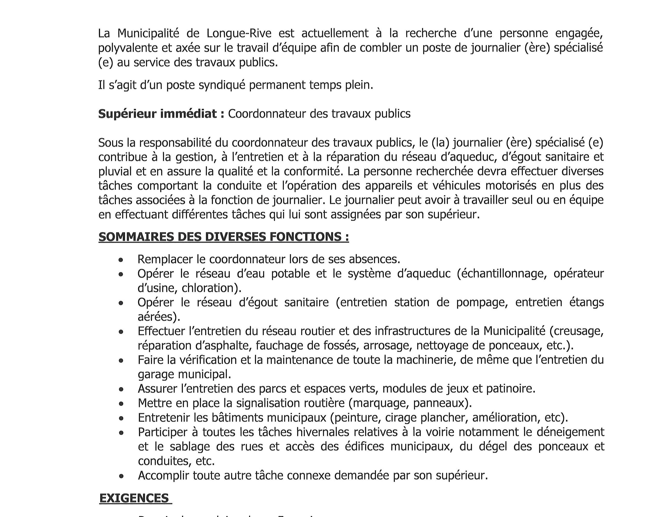 OFFRE D'EMPLOI