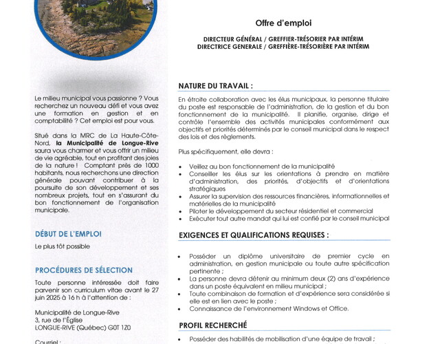 offre d'emploi direction générale par intérim