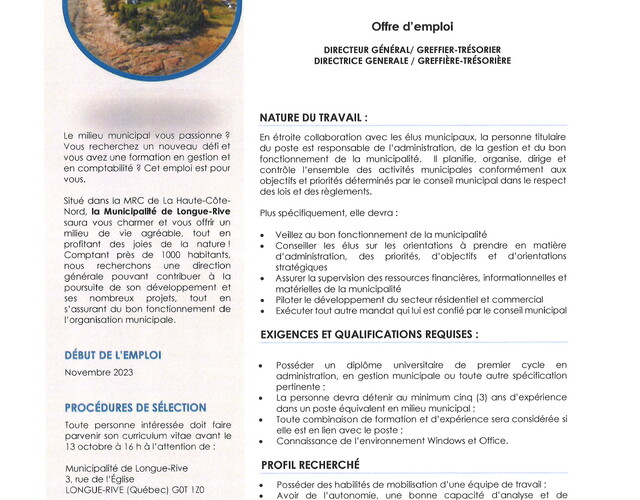 OFFRE D'EMPLOI