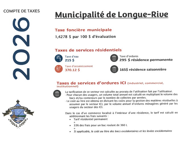 COMPTE DE TAXES 2026 : TAUX DE TAXATION