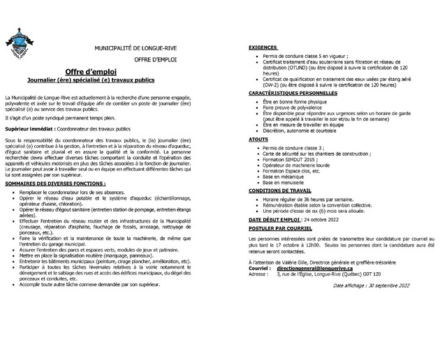 OFFRE D'EMPLOI