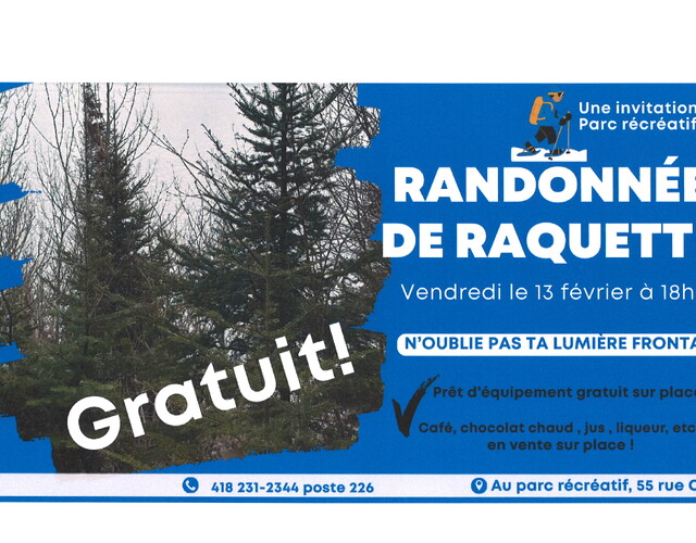 Randonnée de raquettes 13 février à 18h 30